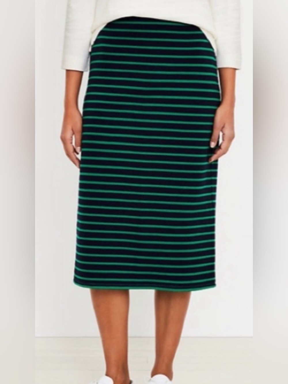 LOFT navy and Green Striped Skirt XS